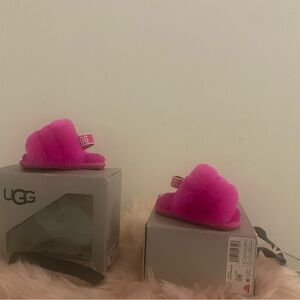 UGG Kids Pink Fluffy Sandals